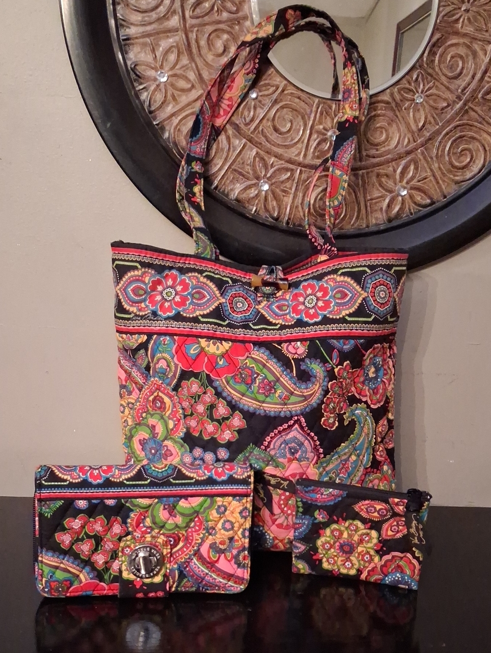 Vera Bradley Tote Bag with Matching Wallet & Coin Purse